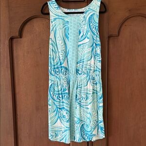Lilly Pulitzer Blue and White Sleeveless Dress XL